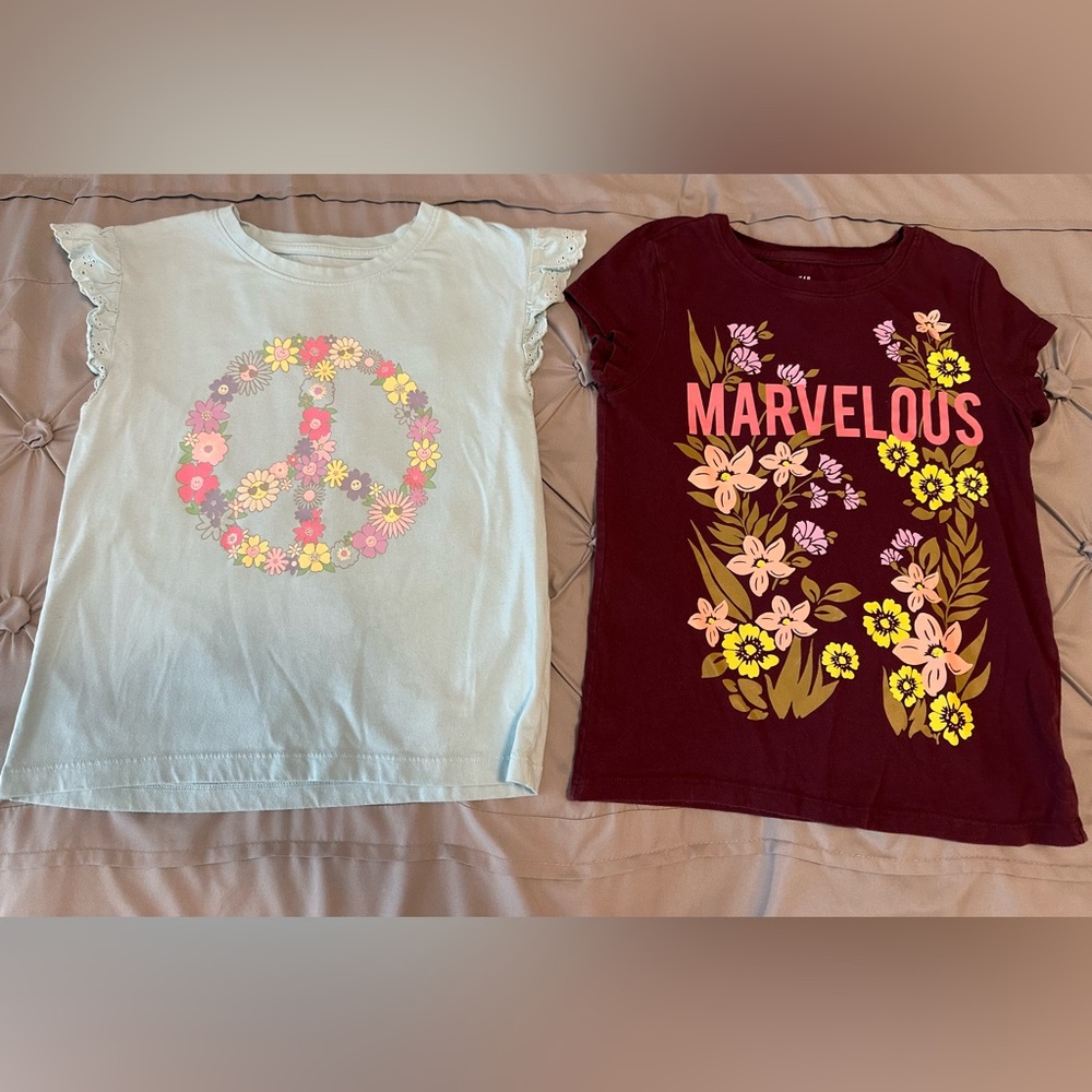 GAP / 365 Kids  Floral Peace and Marvelous Tees - Blue and Burgundy